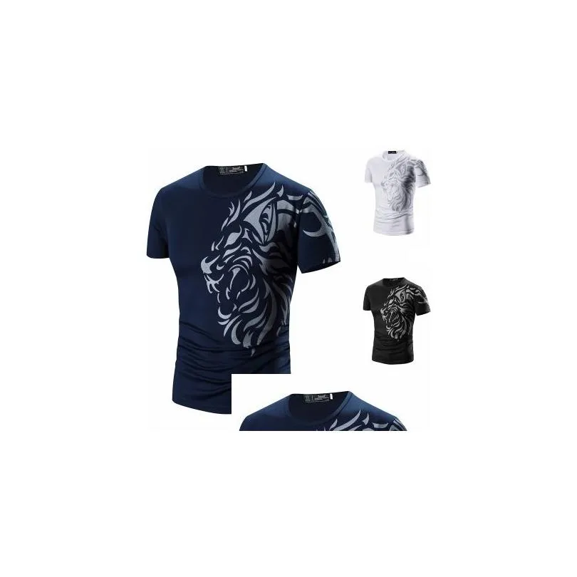 Men`S T-Shirts Tattoo Printed Short Sleeves Crew Neck Men T Shirts Summer Casual Daily Wear Clothing Black White Navy Drop Delivery Ap Dhwgu