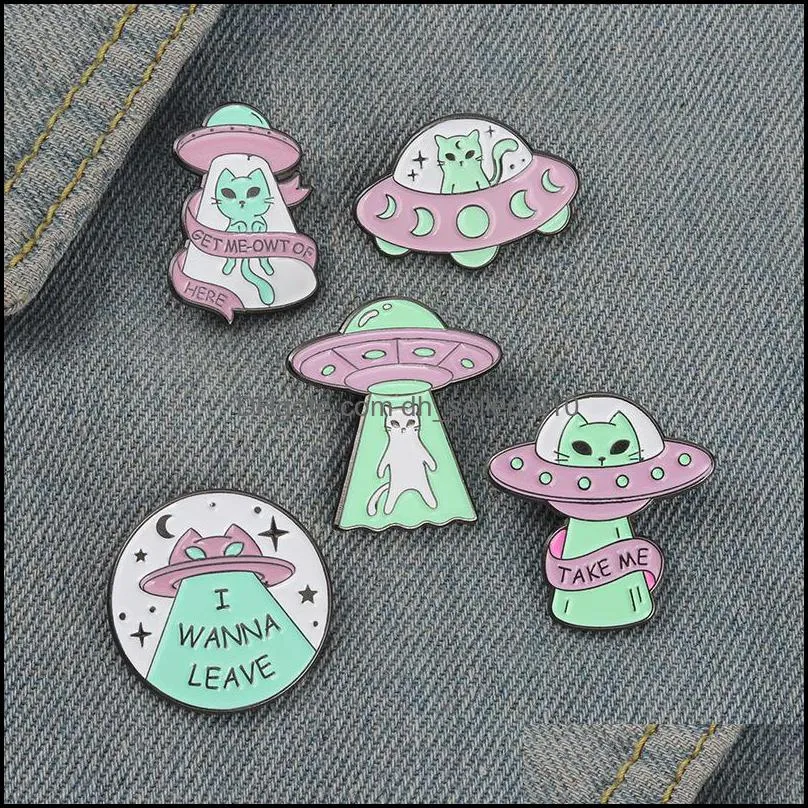 Pins, Brooches Spaceship Cat Letter Round Moon Star  Pins Alloy Enamel Clothes Badge Buckle Jewelry 6131 Q2 Drop Delivery Dhnw1