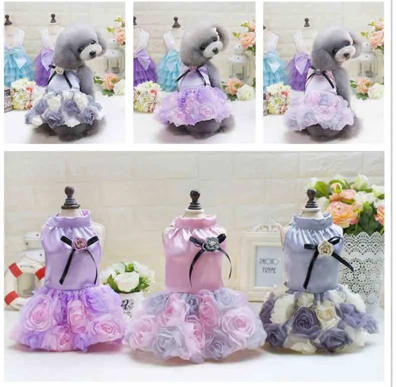 Dog Apparel Pet clothes Teddy high-grade Princess Rose skirt is better than bear spring summer apparel