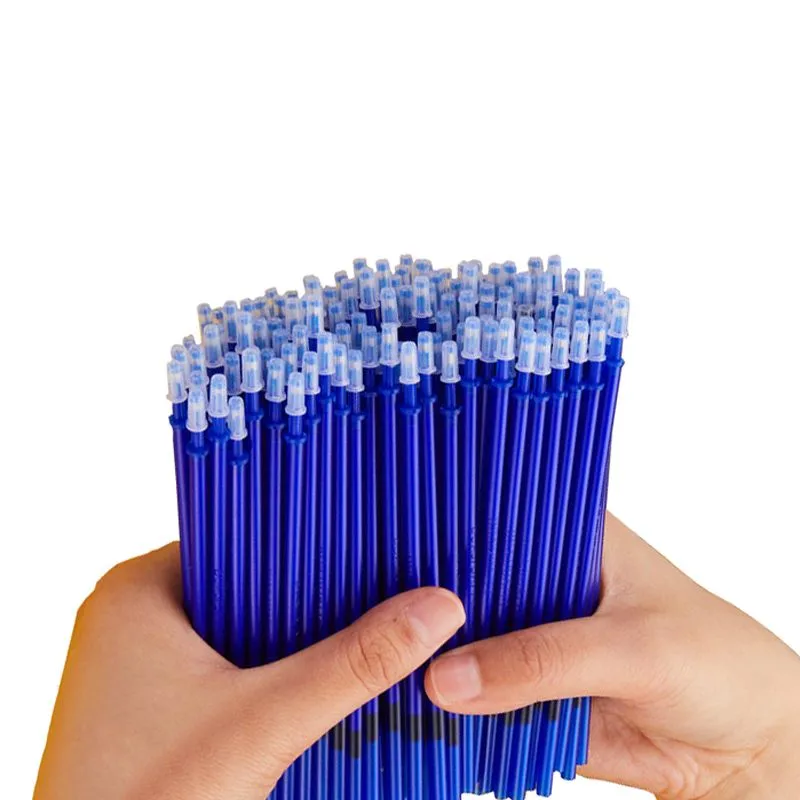 wholesale 100 Pcslot 05mm Gel Pen Erasable Pen Refill Rod Set High Capacity Blue Black Ink Shool Washable Handle Pens Writing Stationery