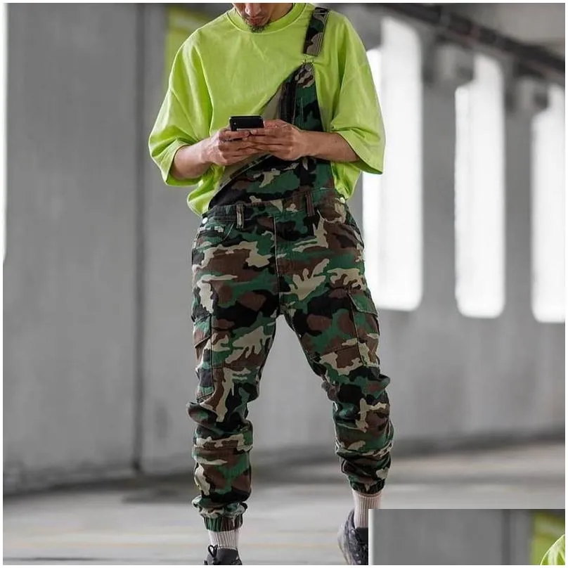 Men`S Jeans Men One Shoder Fashion Jumpsuit Casual Camouflage Print Jumpsuits Overalls Tracksuit Camo Suspender Pant Drop Delivery Ap Dh6Ra