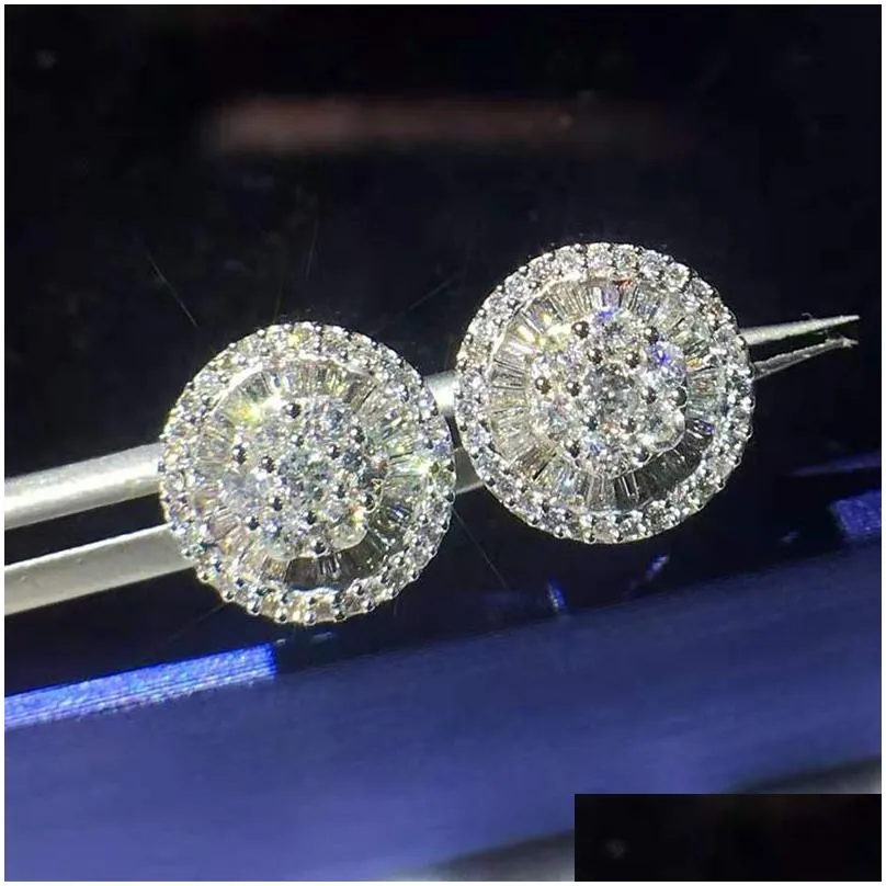 2024 Ins Top Sell Sparkling Stud Earrings Luxury Jewelry 925 Sterling Silver T Princess Cut White Topaz CZ Diamond Gemstones Women Wedding Earring
