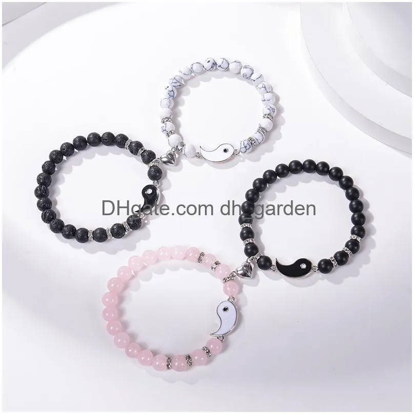 Beaded 2Pcs/Set Magnetic Distance Bead Bracelet Couple Minimalist Heart Lovers Matching Friendship Bracelets For Women Drop Dhgarden Dhat3