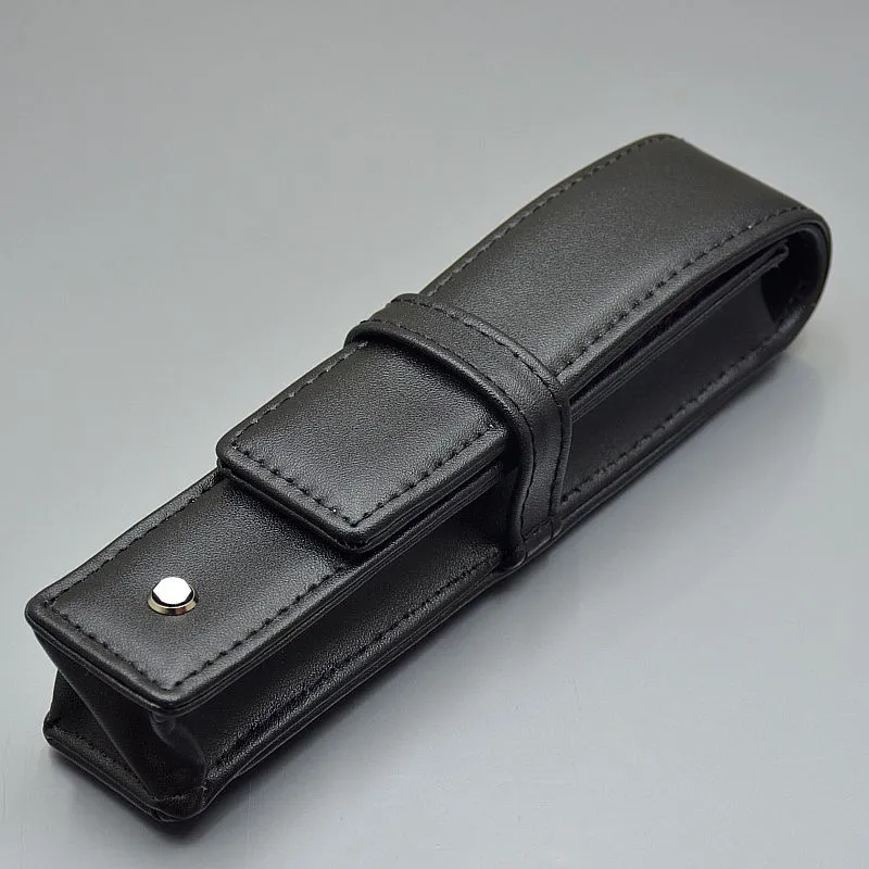 wholesale Promotion Black Leather Pen Bag office stationery Fashion pencil case for single pen