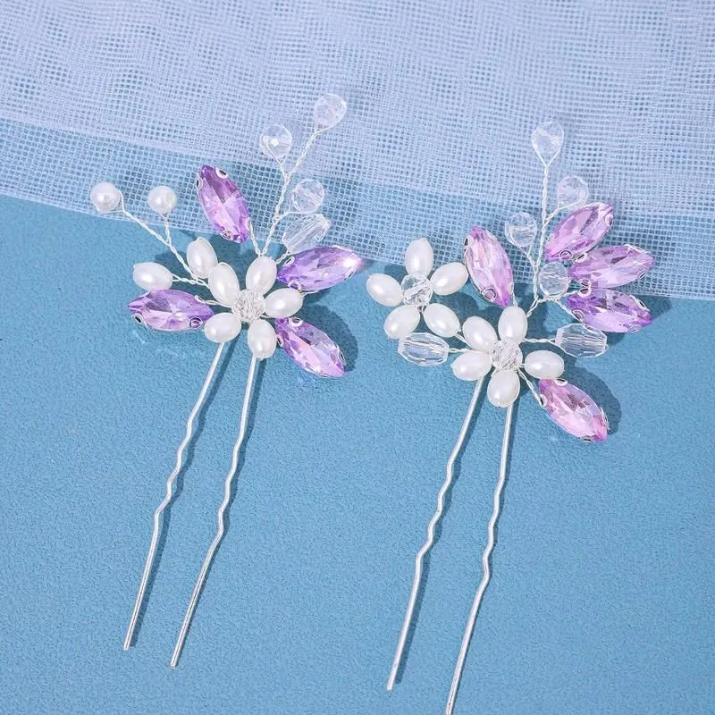 Hair Clips 2PCS Wedding Pearl Pins Crystal Rhinestone Hairgrips Flower Bridal Accessories For Bride Women