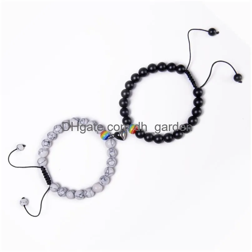 Beaded 2Pcs/Set Magnetic Distance Bead Bracelet Couple Minimalist Heart Lovers Matching Friendship Bracelets For Women Drop Dhgarden Dhavr