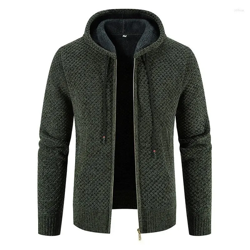 Men`s Sweaters 2024 Winter Solid Color Loose Plush Thickened Hooded Sweater Knitwear Large Casual Cardigan Coat