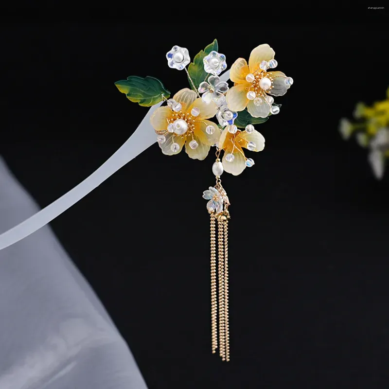 Hair Clips Chinese Flower Sticks Forks Long Tassel Headpiece Step Shake Jewelry For Women Girls Hanfu Dress Accessories 2024