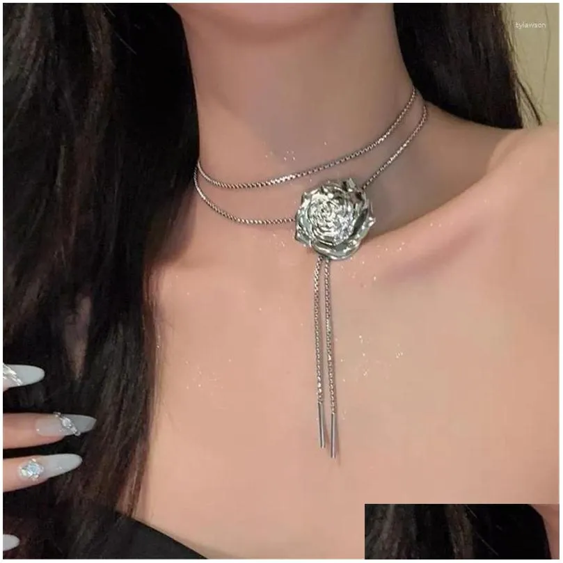 Pendant Necklaces Elegant Rose Choker Necklace Women Adjustable Rope Clavicle Chain Club Party Wedding Waist Fashion Jewelry Girls