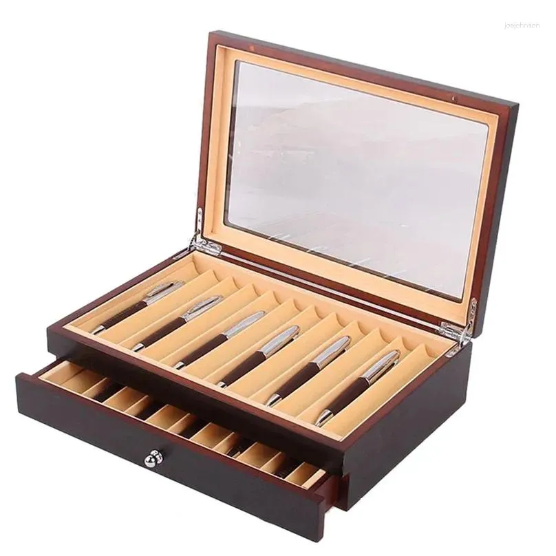 Jewelry Pouches 23 Slots Wooden Pen Storage Case Luxury 2 Layer Display Organizer Transparent Window Fountain Pen-Collector Box 1