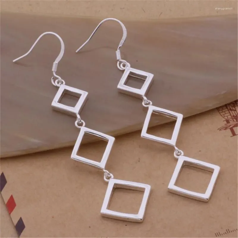 Dangle Earrings Fashion 925 Sterling Silver Square Rhombus Long For Women Luxury Designer Jewelry Party Wedding Accessories Gifts