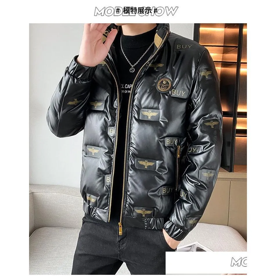 Men`s t-shirt Down jacket men`s standing collar trend versatile, warm and glossy white duck down high-end men`s jacket trend