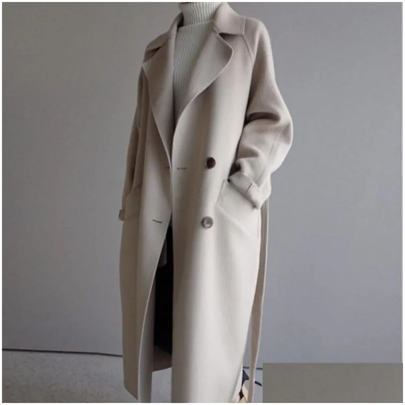 Women`S Wool & Blends Womens Winter Beige Elegant Blend Women Korean Fashion Black Long Coats Vintage Minimalist Woolen Overcoat Camel Dhu6K
