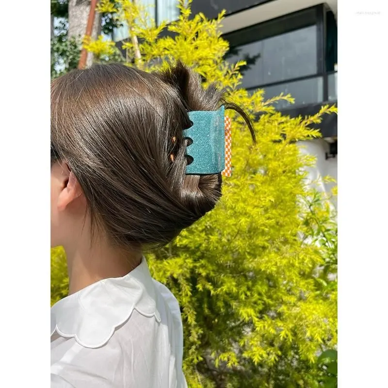 Hair Clips Ry 2023 Accessories Contrasting Color Stitching Lattice Clip Acetate Multicolor Hairpin For Women Summer Vacation