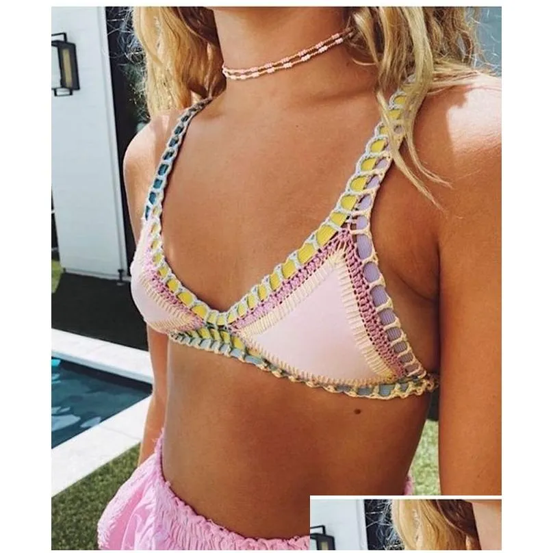 Crochet Swimwear for Female Knitted Swimsuits Neoprene Bikini Beachwear Boho Style Swimsuit Two Pieces Bathng Suits 220226323w217L