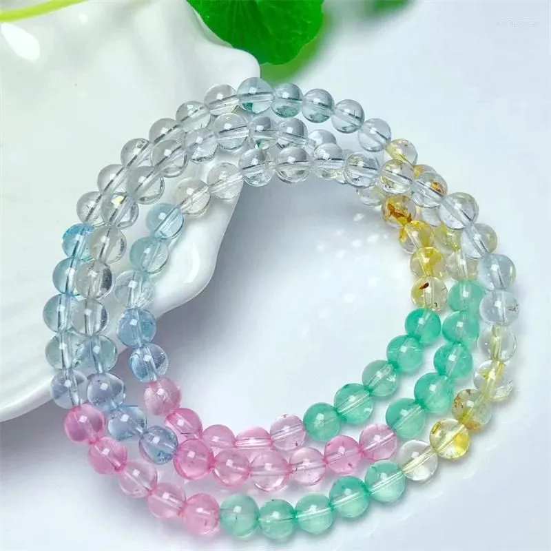 Strand Natural Colored Quartz Triple Circle Bracelet Healing Fashion Reiki Crystal Fengshui Jewelry Birthday Gift 6MM 1pcs