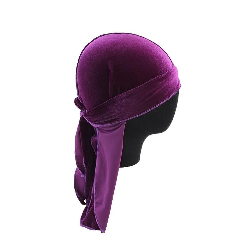 Designer Velvet Durag Hair Bonnets Skull Pirate Hat With Long Tail Outdoor Cycling Accessories For Adult Mens Women Fashion Caps