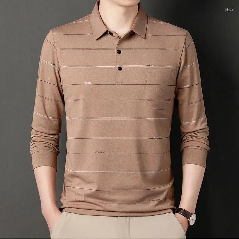 Men`s Polos Striped Polo Shirts Luxury Long Sleeve Spring And Autumn Solid Color Business Casual Male 3XL