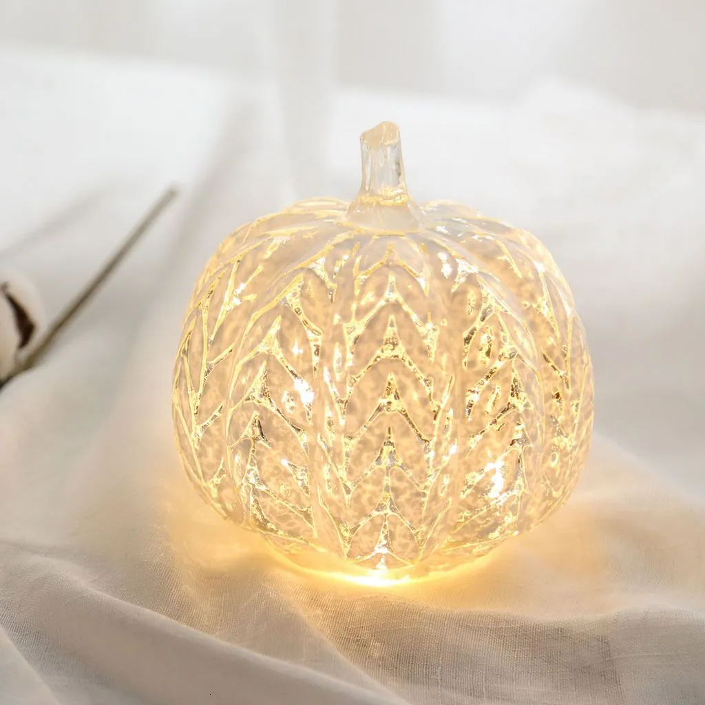 Other Event Party Supplies Glass Halloween Pumpkin Lamp Light Decoration Lantern LED Pumpkin Battery Operated for Halloween Party Gift Light Up Home Decor