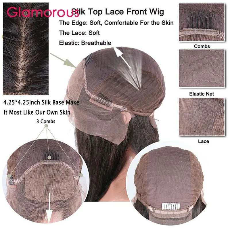 Glamorous Human Hair Full Lace Wig Brazilian Body Wave Straight 18 20 22 24 26 28 30inches Silk Top Lace Front Hair Wigs