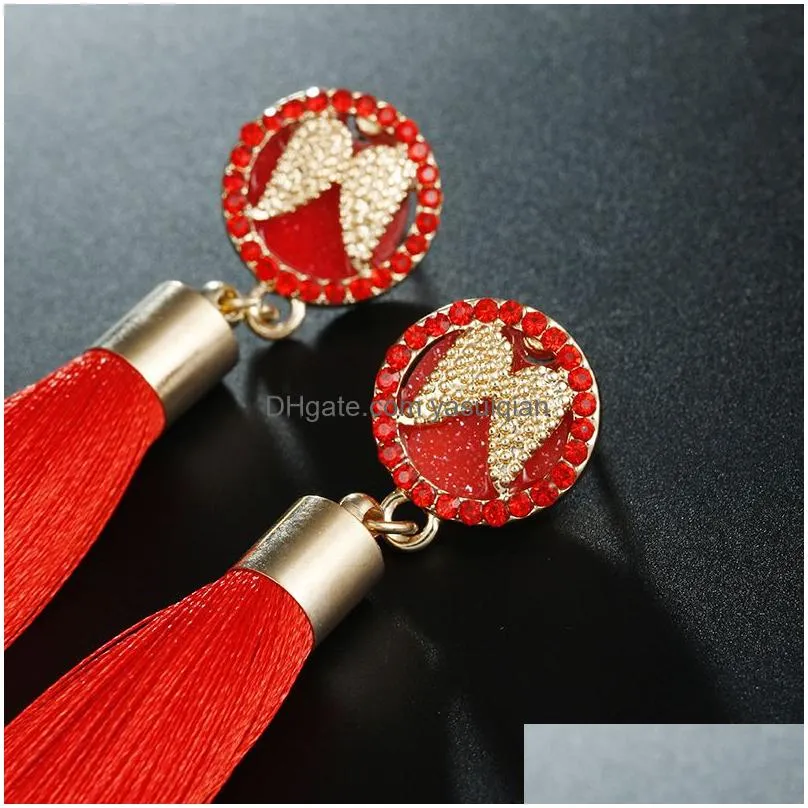 Dangle & Chandelier Bohemian Angel Wings Crystal Tassel Drop Earrings For Women Long Silk Fabric Statement Earring Ethnic Jewelry Del Dh9Pb