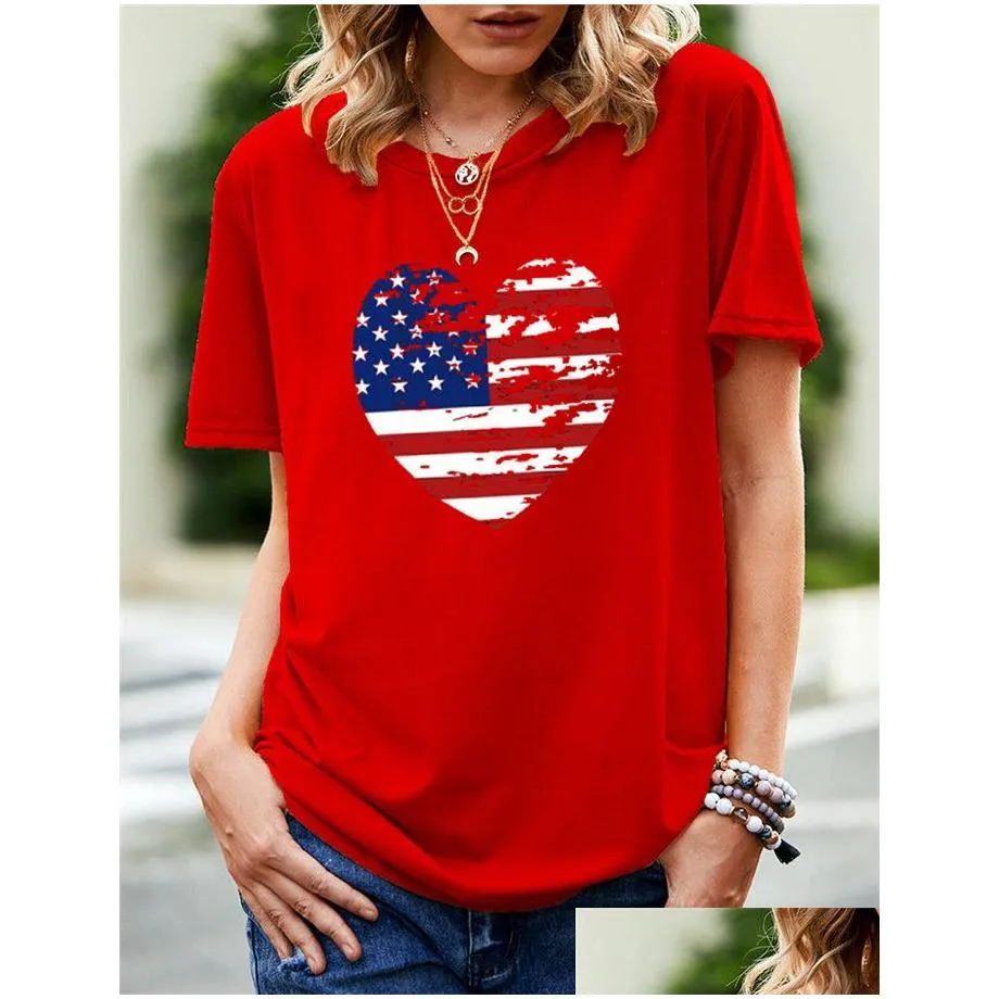 Women`S Plus Size T-Shirt Oc-Vinda P0010 Large Short Sleeve Summer Womens National Flag Pattern Cartoon Heart Top Personalized Custom Dhoo7