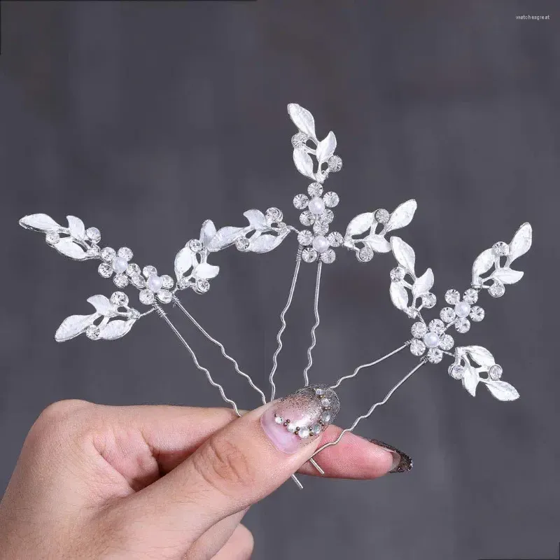 Hair Clips 3pcs/set Pearl Wedding Pins Crystal Rhinestone Bride Accessories Bridal Leaves Flower Hairpins Sticks