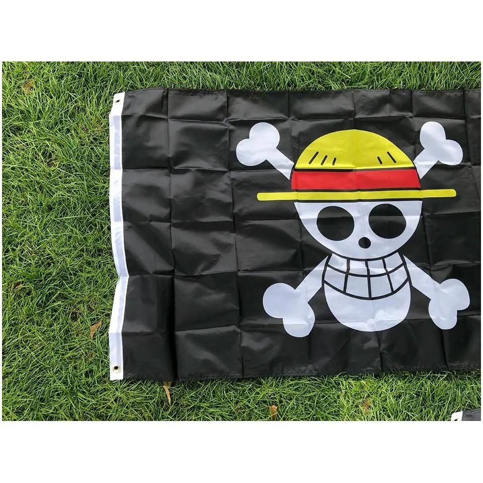 Banner Flags Luffy Flag Pirates Jolly Roger Monkey Skl With St Hat Polyester For Home Room Drop Delivery Garden Festive Party Supplies Otrjd