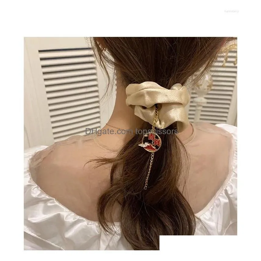 Hair Accessories Chinese Style Elastic Bands For Women Metal Chain Pendant Scrunchies Head Tie Hairbands Girls Headpiece Drop Delivery Dhnqd