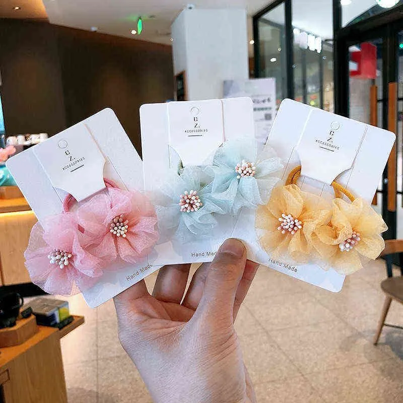 Hair Rubber Bands 2pcs/lot Childrens hair accessories spring yarn flower hair circle girl fairy hair rope flower rubber band girl ponytail tie