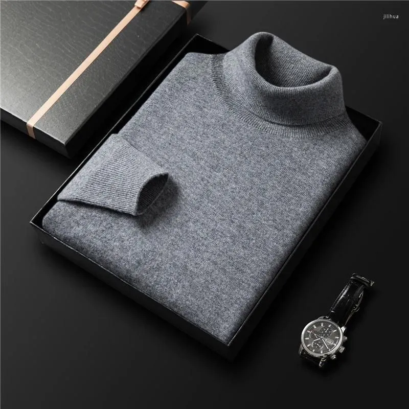 Men`s Sweaters Autumn Winter Men Sheep Wool Turtleneck Sweater Business Casual Warm Thick Pullover High Quality Brand Clothing