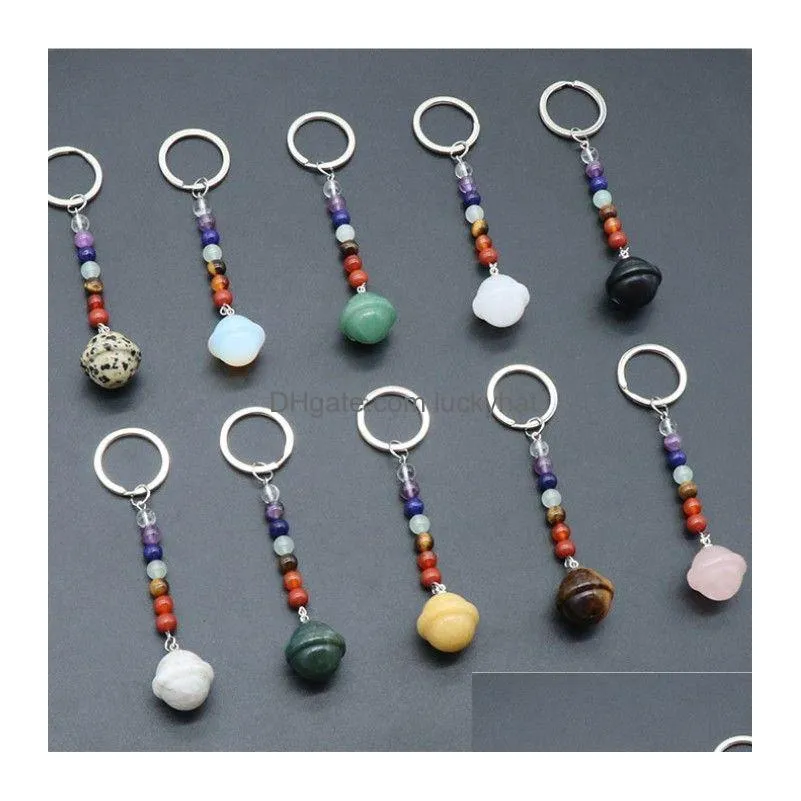 Key Rings Planets Statue 7 Chakra Beads Chains Stone Carved Charms Keychains Healing Crystal Keyrings For Women Men Christmas Gift Dr Dhiho