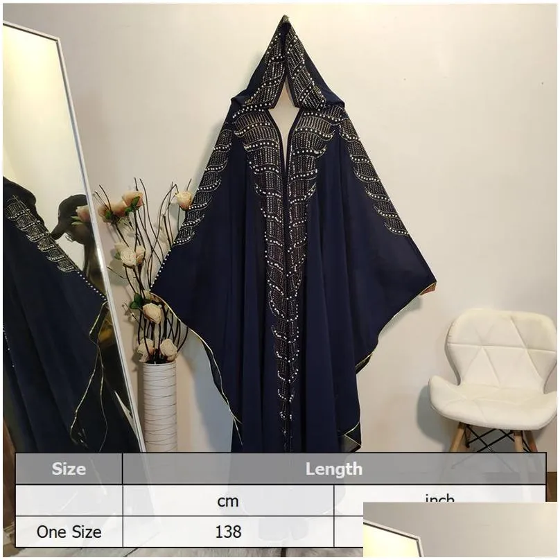 Ethnic Clothing Siskakia Rhinestone Pearl Bat Sleeve Abaya Dress Outsize New Islamic Dubai Arabian Muslim Dressing Gowns Eid Outfits Dh2Nz