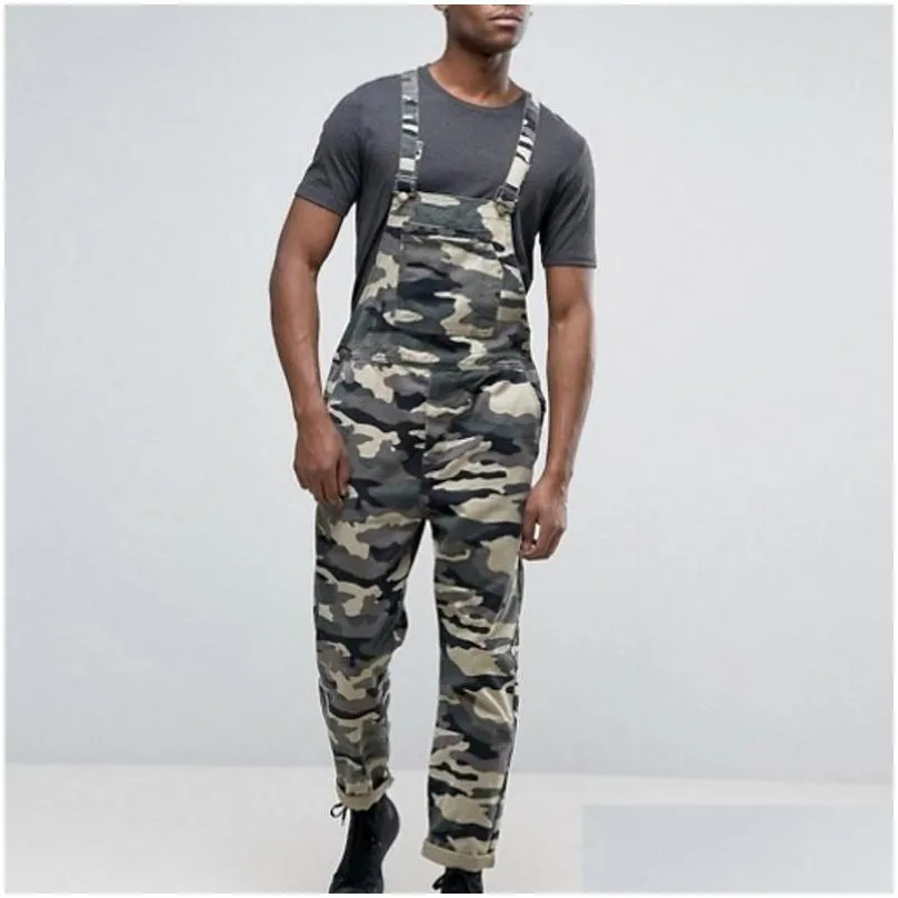 Men`S Jeans Men One Shoder Fashion Jumpsuit Casual Camouflage Print Jumpsuits Overalls Tracksuit Camo Suspender Pant Drop Delivery Ap Dh6Ra