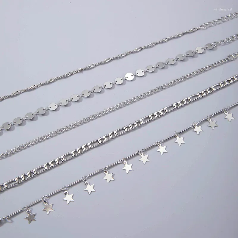 Anklets Korean Simple Star Pendants Anklet Set For Women Girl Fashion Charms Geometric Multilayer Foot Chain Jewelry Party 25064