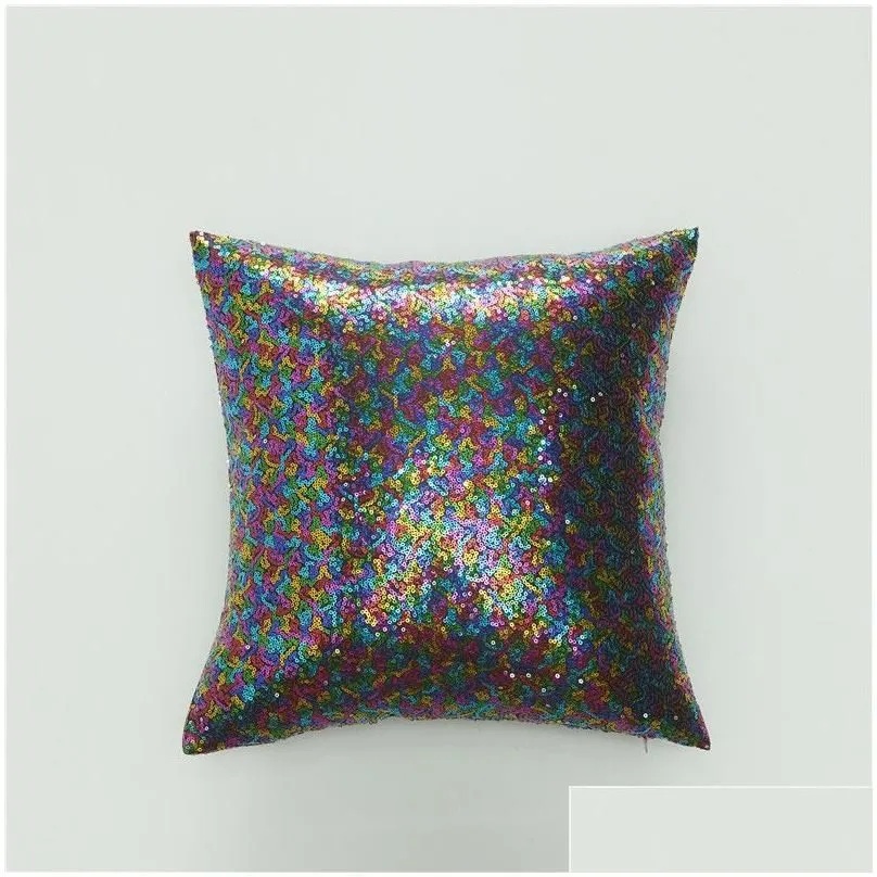 Cushion/Decorative Pillow 14 Colors Glitter Sequins Pillow Case Solid Color Cushion Home Car Comfortable Decor Waist Er Pillowcase Dro