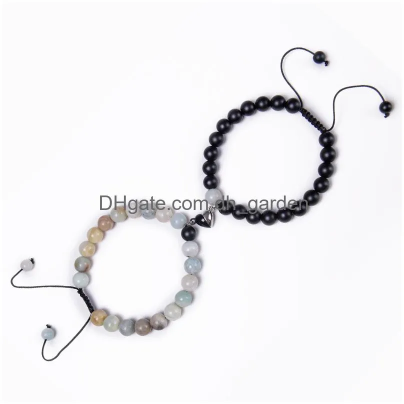 Beaded 2Pcs/Set Magnetic Distance Bead Bracelet Couple Minimalist Heart Lovers Matching Friendship Bracelets For Women Drop Dhgarden Dhidu