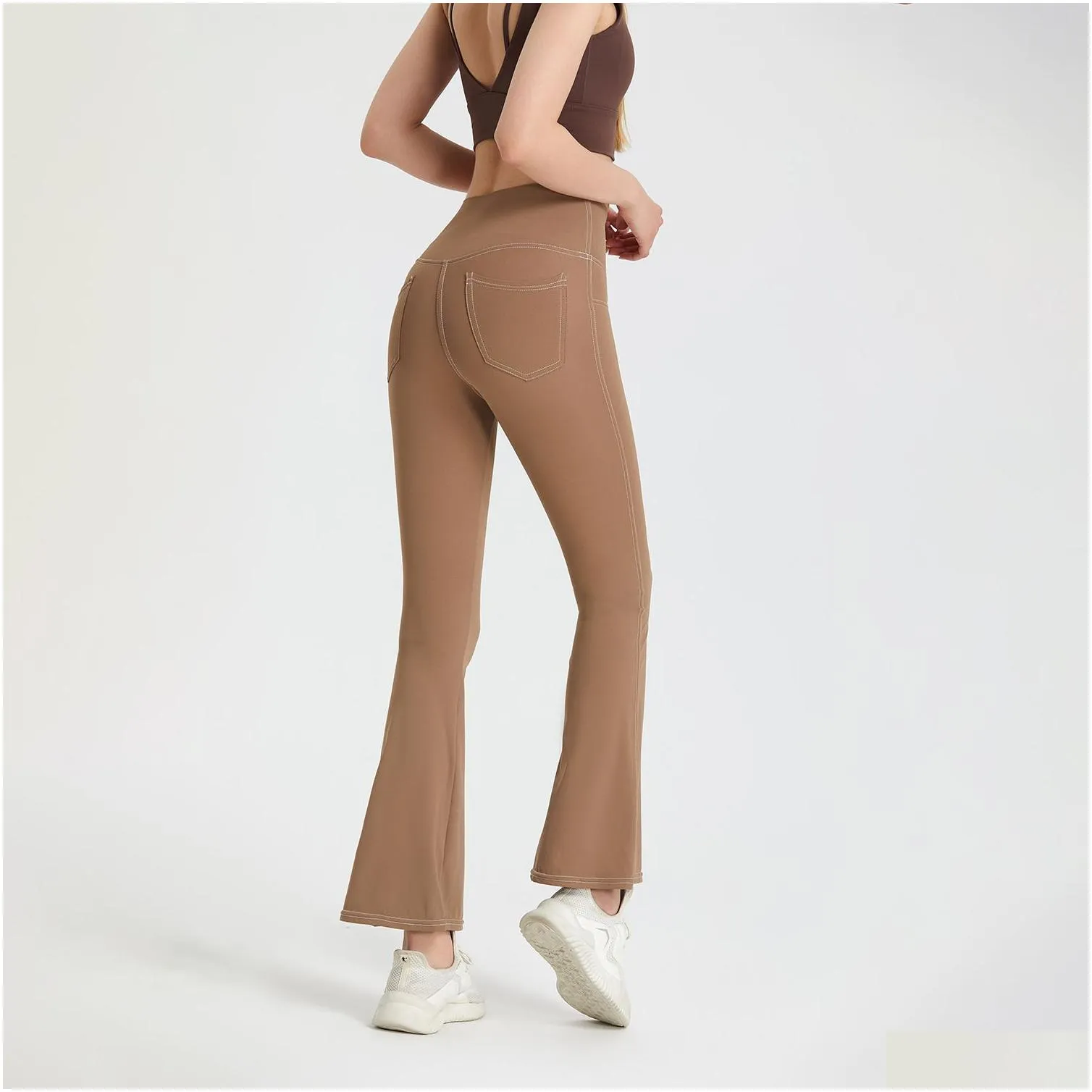 AL88 Women`s Naked Yoga Flare Pants High Waist Hip Lift Slim Sports Pants Fitness Casual Wide Leg Pants