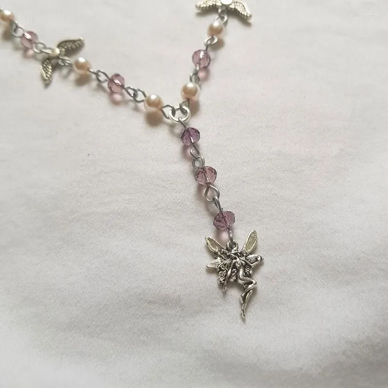 Chains Pretty Purple Fairy Rosary Necklace Beautiful Charm Alternative Alt Cute Beaded Hand Assembled Pastel Core Choker