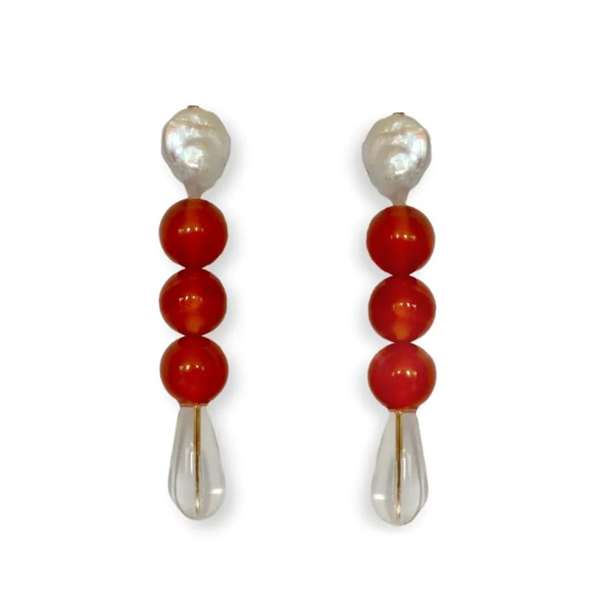 French Vintage Red Agate Beaded Drop Earrings for Women Light Luxury Design Natural Baroque Pearl High Grade Charm Jewelry