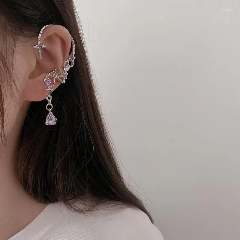 Backs Earrings 1Pcs Unique Design Purple Crystal Cross Star Ear Bone Clip Women`s Tassel Hanging Hip Hop Punk Earring Jewelry