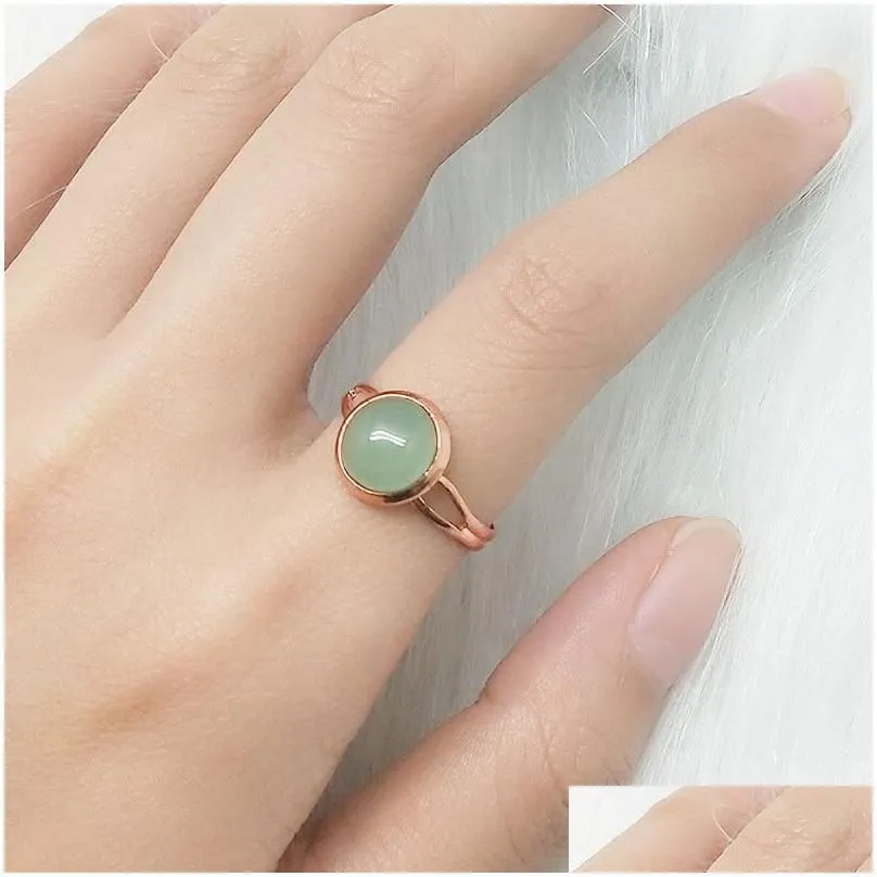 Solitaire Ring 10Mm 12Mm Natural Stone Rings Sier Gold Color Open Adjustable Turquoise Amethysts Pink Quartz Crystal Women Party Wedd