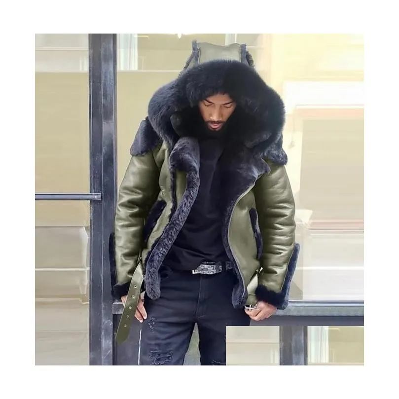 Men`S Fur & Faux Mens Wepbel Leather Jackets Motorcycle Plus Size Coat Hooded Zipper Pockets Male Vintage Pu Coats Outerwear Drop Deli Dhhtj