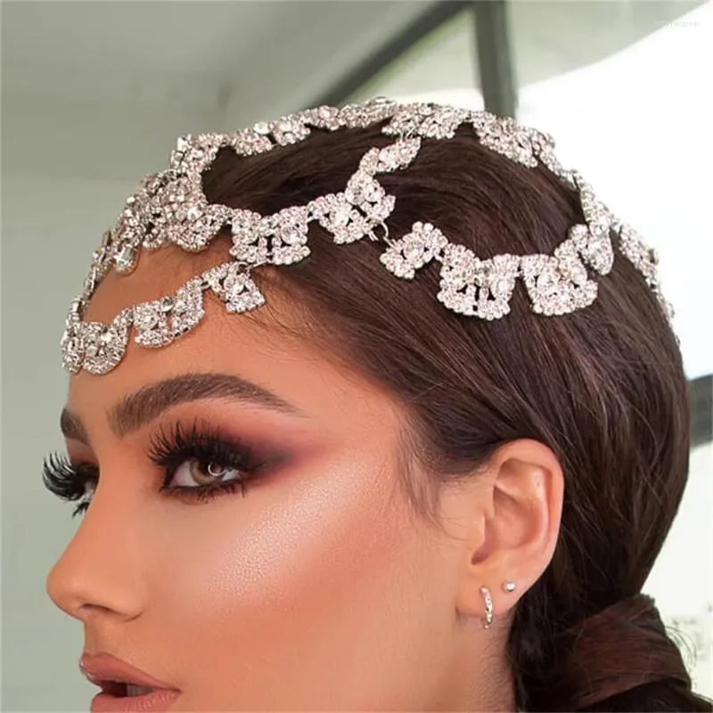 Hair Clips 2023 Fashion Bling Dbit Chain Bridal Wedding Ultra Flash Crystal Hat Decoration Ladies Forehead Jewelry Wholesale