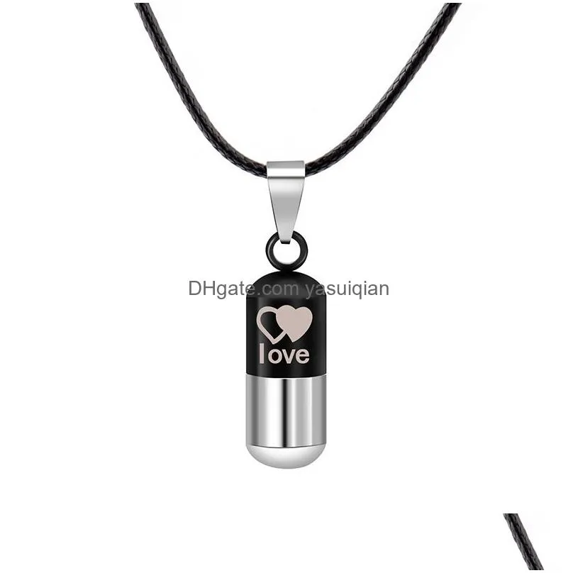 Pendant Necklaces Stainless Steel Urn Cremation Ashes Necklace For Women Men Family Heart Save Love Open Locket Leather Chain Couple F Dhclv