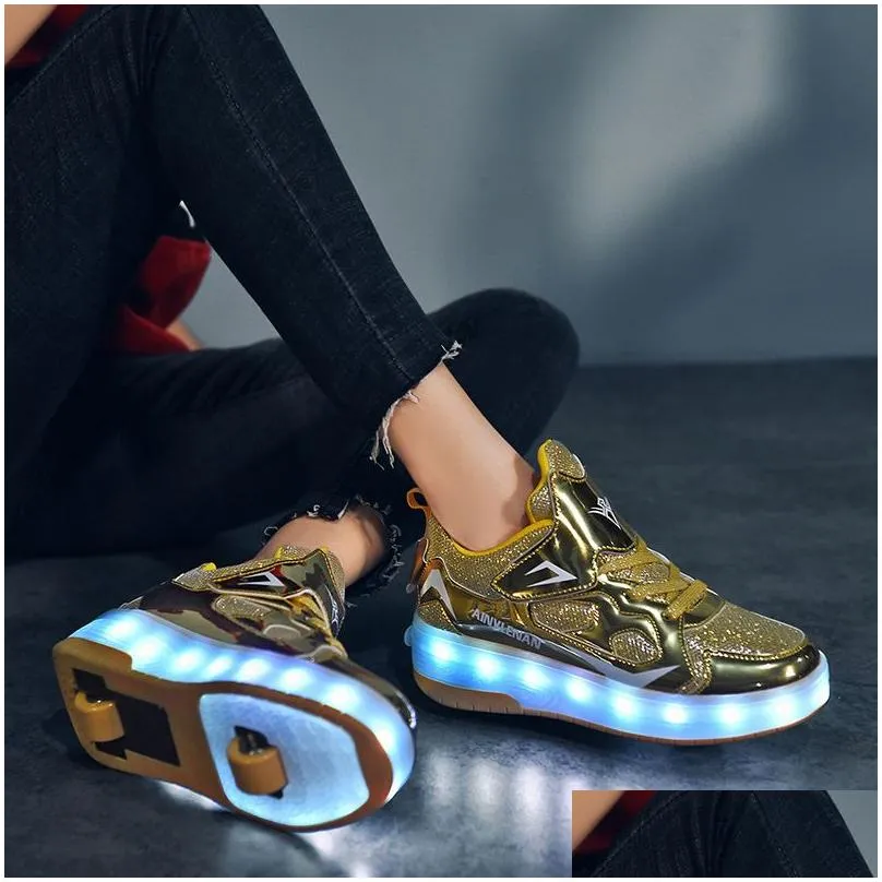 Inline & Roller Skates Glowing Two Wheels Usb Charging Skate Shoe Fashion Children Sneaker Boys Parkour Drop Delivery Sports Outdoors Dhnts