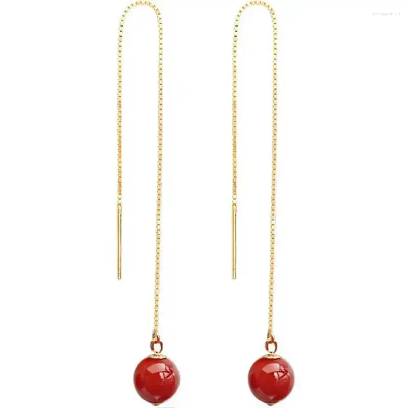 Dangle Earrings Natural 10MM Cinnabar Beads Ear Line Chain Eardrop Easter Accessories CARNIVAL Halloween Aquaculture FOOL`S DAY