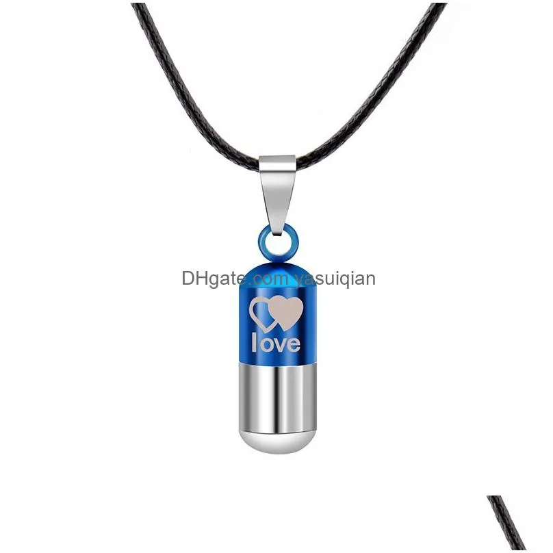 Pendant Necklaces Stainless Steel Urn Cremation Ashes Necklace For Women Men Family Heart Save Love Open Locket Leather Chain Couple F Dhclv
