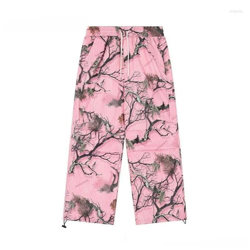 Men`s Pants American Retro Branch Graffiti Casual Women`s High Street Contrast Color Camouflage Printed Straight-leg Trousers