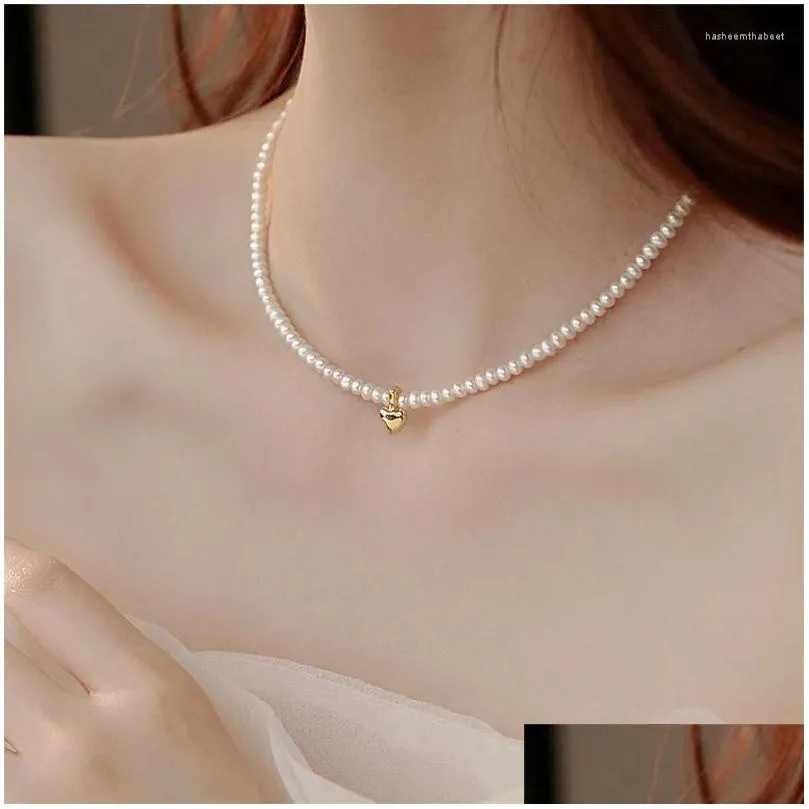 Pendant Necklaces Elegant White Imitation Pearl Bead Necklace For Women Crystal Golden Heart Sweet Wedding Party Jewelry Collier Femme